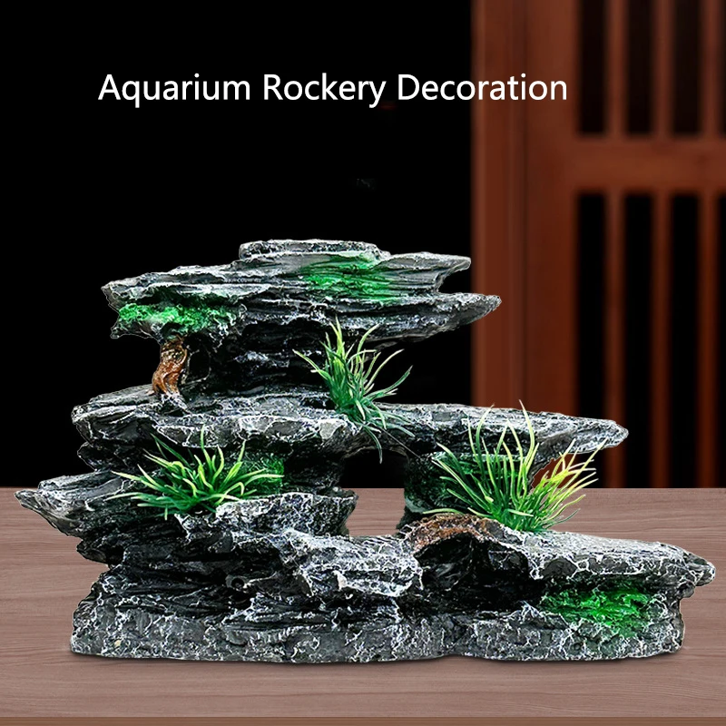 Pet Supplies Fish - Resina aquário rockery montanha decoração vista